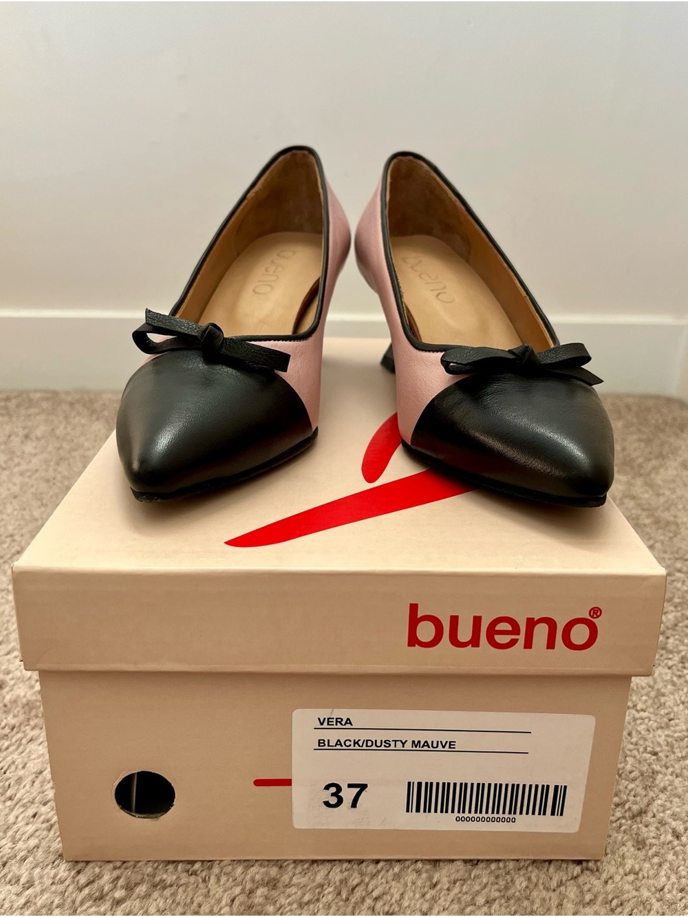 Bueno Two-Tone Pointed Toe heels in Dusty Mauve and Black Brand New In Box
